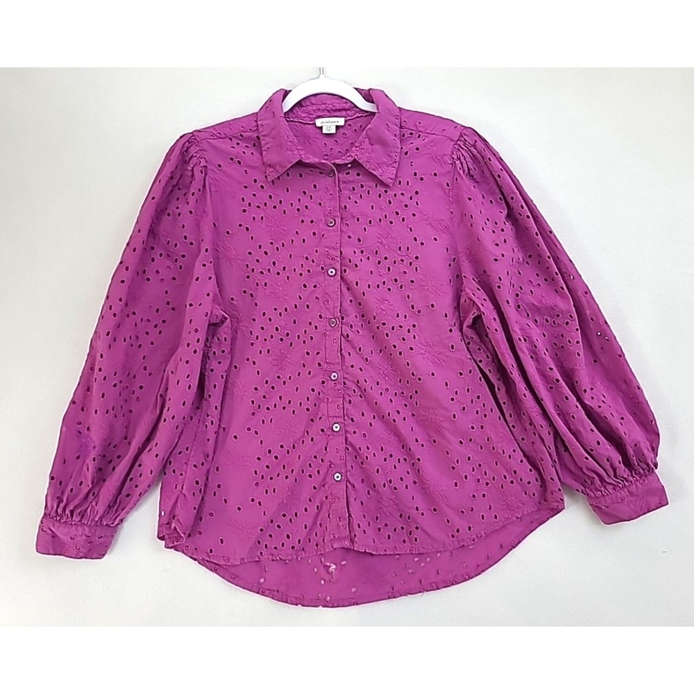 Sundance Women's Celestine Eyelet Button‎ Down Top Large Magenta